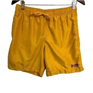PACSUN Budweiser mustard yellow swim trunks side pockets lined S like new!